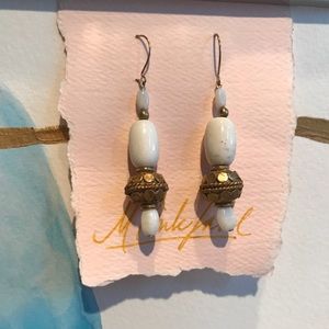 White Turquoise and Boulder Opal gold earrings